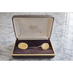 Vintage Avon Gold Tone Oval Cufflinks w/ Original Box Men’s Dress Jewelry